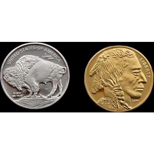 40*3mm Gold/Silver United States Liberty American Bison Badge Silver Plated Medal 2015 Indian/Buffalo Coin Commemorative Copy