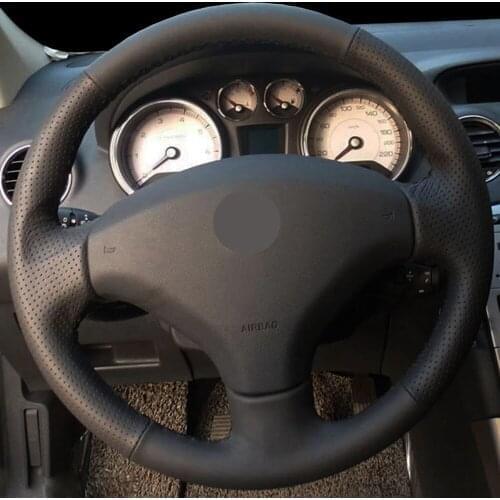 Car Products DIY Black Wearable Faux Leather Car Accessories Steering Wheel Cover For Peugeot 308 Old Peugeot 408