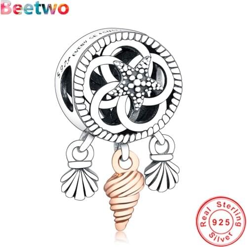 925 Sterling Silver Openwork Seashell Dreamcatcher Charm Zircon Beads Fit Original Pandora Charms Bracelet Bead Jewelry Berloque