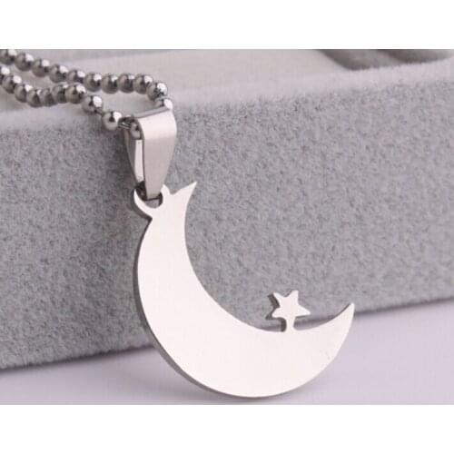 Free Chain Fashion Stainless Steel Moon &Star carving Pendant Necklace