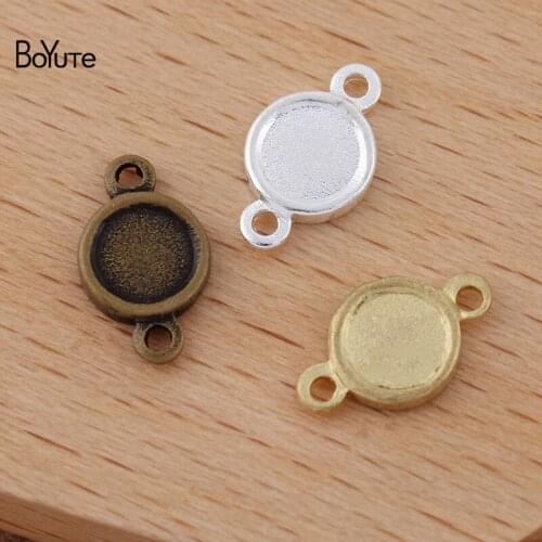 BoYuTe (100 Pieces/Lot) 11*7MM Metal Brass Round Connector Charms with 8MM Cabochon Base DIY Handmade Jewelry Materials