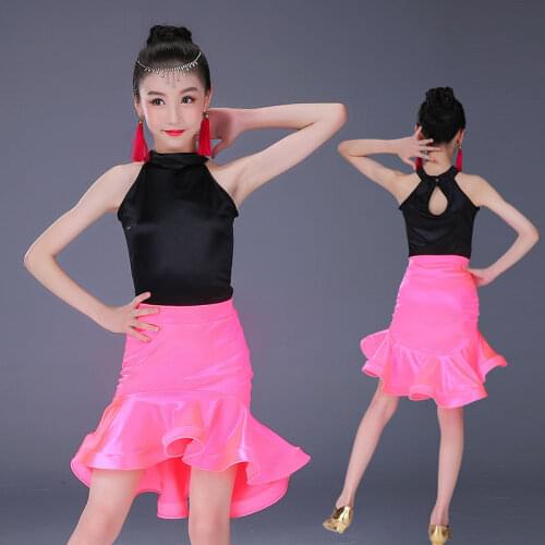 Child Modern Ballroom Dancewear Competition Girls Latin Dance Costumes Salsa Tango Sexy Practice Dance Clothing Tops + Skirt