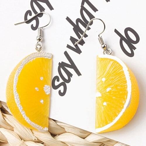 Stereo Resin Lemon Orange Long Earrings Employee Earrings Jewelry For Girls And Boys Fashion Summer Fruit Gifts