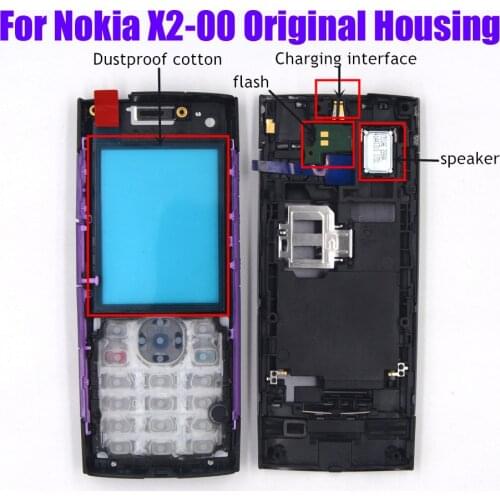 For Nokia X2 X2-00 X2 00 New original Mobile phone housing keypad with flash speaker Charging port replace cover case free tool