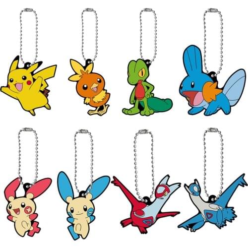 Bandai Pokemon Anime Figures Keychain Pendant Pikachu Torchic Treecko Latias Latios Plusle Minun Mudkip Action Figure Toys