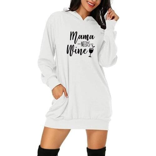 Colors Mama Needs Wine Letter Print Hoodie Hipster Long Sleeve O-Neck Loose Sweatshirt 2020 Autumn Women Dress Shirt Tops Mujer