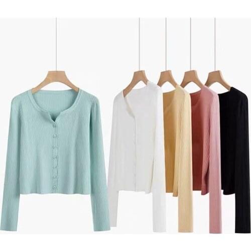 O-neck Short Sweater Women autumn Knit Top Blue cardigan Thin Crop Top Sun Protection Cropped Cardigans Casual Y2k Sweaters New