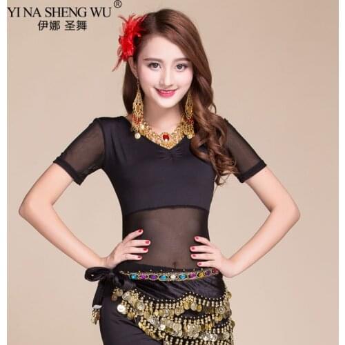 Belly Dance Costume Gauze Crystal Cotton Short Sleeve Belly dance Practice Clothes Top&Tees for Women Oriental Dance Accessories