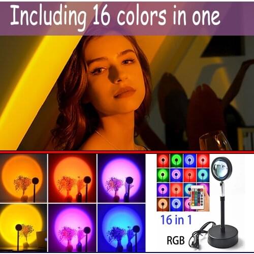 16 Colors Sunset Projection Lamp Rainbow RGB Sunset Lamp Led Atmosphere Light Desk Lamp USB for Home Bedroom Decor Night Lights