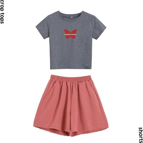 Harajuku Style Print Summer Pajamas Set for Women Girls Mood Boards Loose Casual Sleepwear T-Shirts and Shorts Homewear Nightie