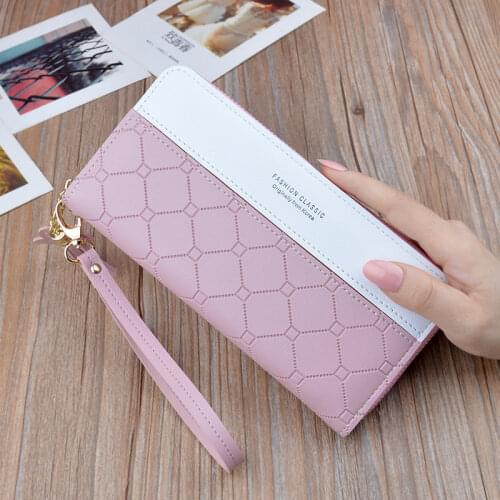 Patchwork PU Letter Zipper Long Card Holder Purse Fashion High Quality Designer Money Wrist Wallet Women