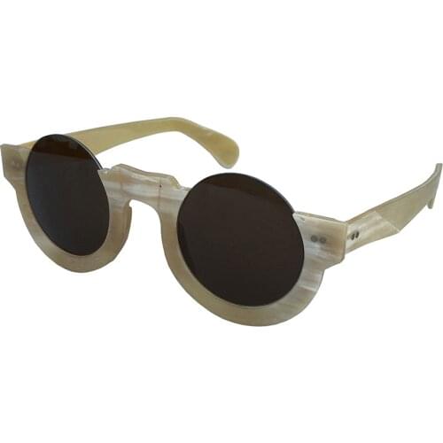 Rivets Matt Rough Finish Genuine Natural Horn Optical Glasses Eyewear Eyeglasses Wide Round Half Frame Sunglasses