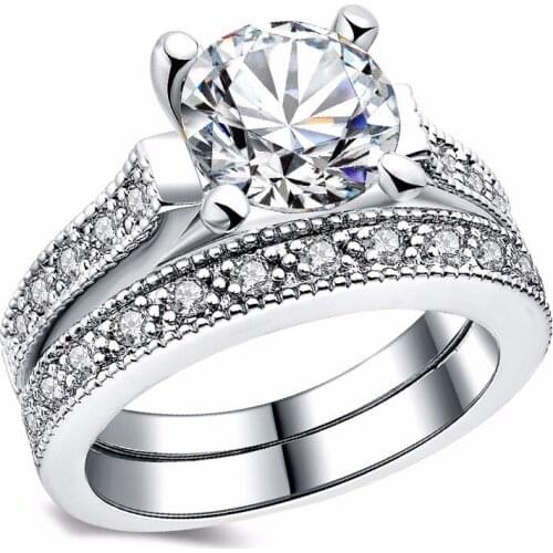 Fashion Zircon Double Ring Romance Women Wedding Ring Manufacturer Wholesale