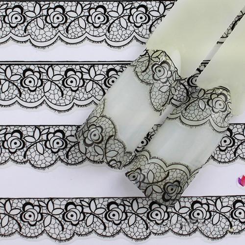Fashion Black Floral Lace Nail Art Sticker Decal for Nail Tips Decor Manicure