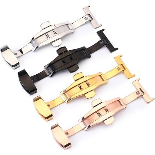 Nonautomatic Watch Stainless Steel Clasp 10 12 14 16 18 20 22 24mm Fashion Double Press Butterfly BuckleWatch Button Accessory