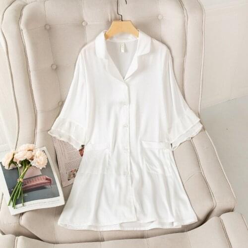 Sleep Shirt Nightdress Women Satin Sleepwear Loose Nightwear Lingerie Casual Wear Nightgown Summer Home Dressing Gown