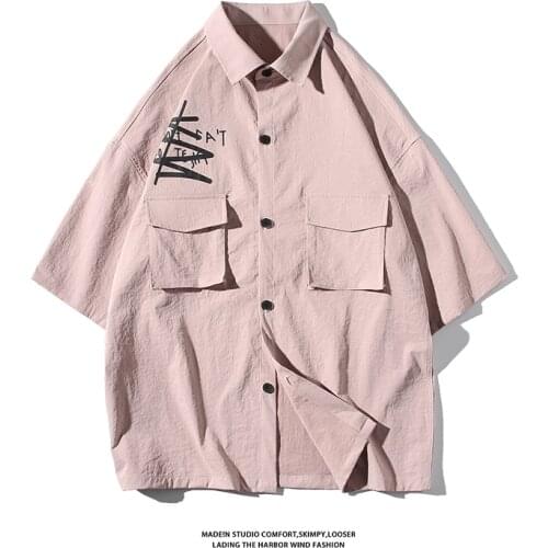 New Arrivals Summer Man Short Sleeve Shirt Solid Shirt Streetwear Korean Casual Shirts Plus Asian SIZE Harajuku Blouse