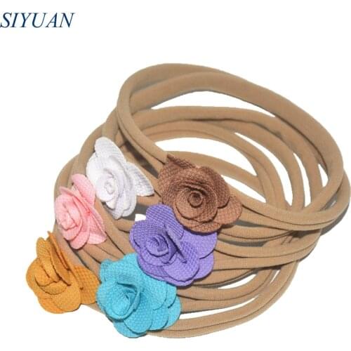 Wholesale 60pcs/lot Nylon Headband with 4.0CM Mini Hemp Fabric Rose Flowers Girl Hairband Better Price for Larger Order FD246