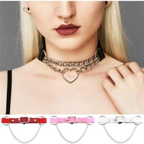 1 Pcs Punk Gothic Leather Collar Jewelry Gifts Choker Adjustable Heart Necklace