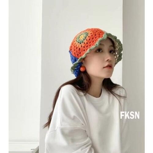 Hollow Crochet Knitting Multicolor Bucket Hats New Panama 2021 Fashion Brand Sun Hats Sun Visor Uv Protection Foldable Sun Cap