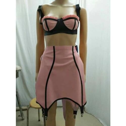 Sexy Pink Black Natural Latex Bra Sexy Latex Top Underwear Garment for Woman Adjusted-Straps