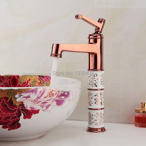 Luxury Rose Golden Bathroom Mixer Faucet Single Handle Basin Vessel Sink Faucet with Hot Cold Water Crane RS326