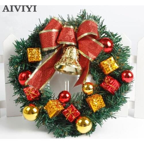 Christmas Wreath Door Wall Ornament Xmas Garland Decoration Bowknot Jingle Bell DIY Christmas Pendant Decor