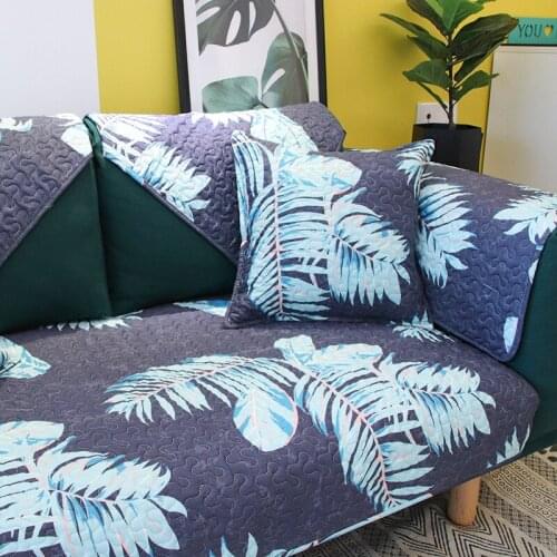 Nordic Luxury Green Plant Sofa Cover Cotton Slip-Resistant Sofa Towel Chair Covers Mats Living/Drawing Room L-Shaped