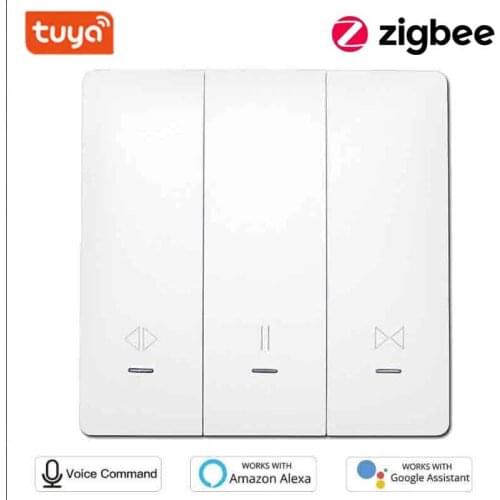 Tuya Zigbee 3.0 Smart Curtain Switch EU Button Switches 100-240V Smart Home Voice Control Work With Alexa Google Home Compatible