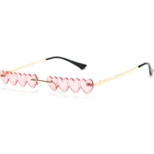 Veshion Pink Vintage Heart Sunglasses Rimless Woman Narrow 2021 Rectangular Sun Glasses for Ladies Party Accessories Purple