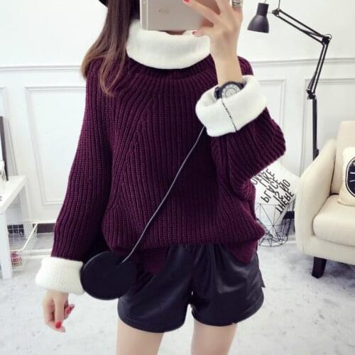 New Year Runway Sweater Women Autumn Winter Fashion Patchwork Color Turtleneck Loose Pullovers Knitting Sweater Warm Casual Tops