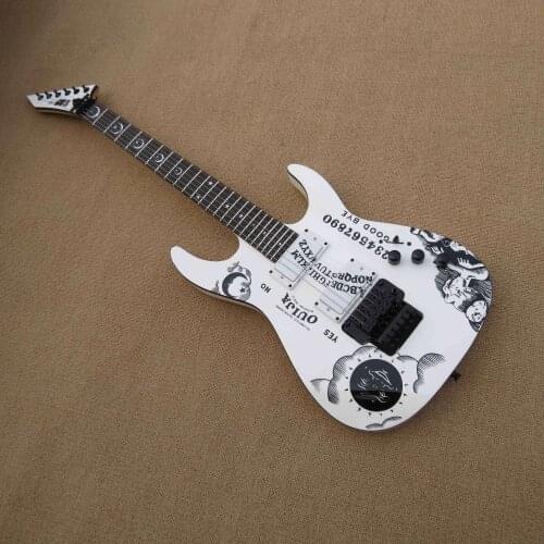 Top quality FDOH-002 white color Personality patterm black hardware Kirk Hammett Ouija Electric Guitar, Free shipping