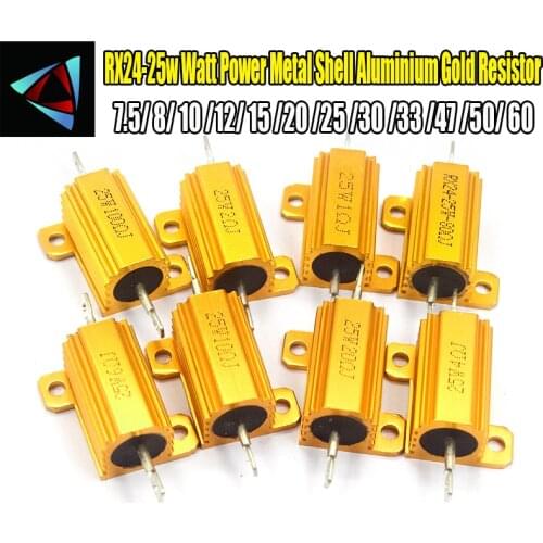 RX24 25W Aluminium Housed High Power Resistor Metal Shell Heatsink 7.5 8 10 12 15 20 25 30 33 47 50 60 ohm Multiple Resistance