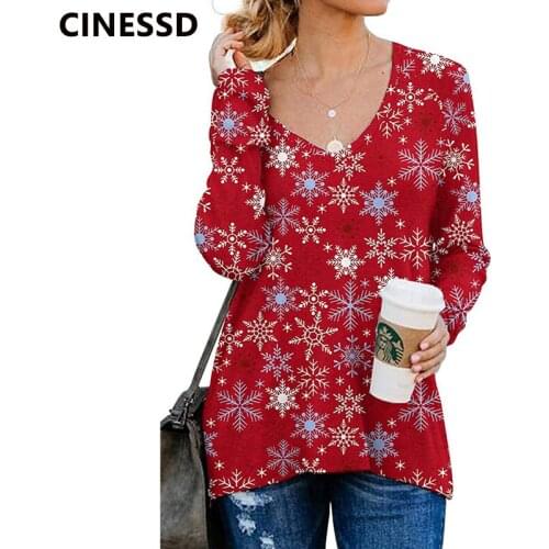 CINESSD Double Side Zipper Split Print Tee Shirts Women V Neck Long Sleeve Patchwork Pullover Tops 2021 Blue Long Casual Tshirt