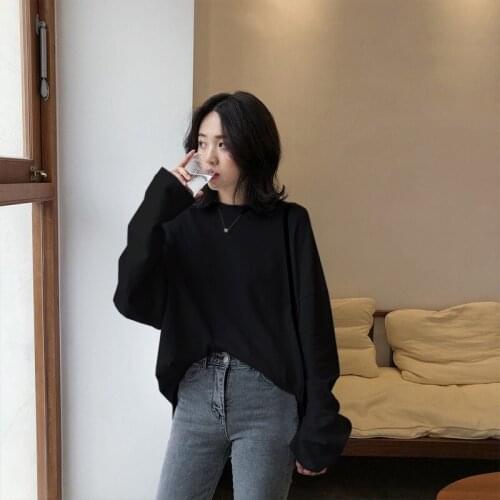 2021 Spring Solid Simple Oversized Tshirt Harajuku Long T Shirt Women Kawaii T-shirts Women 90s White Black Long Sleeve Tops
