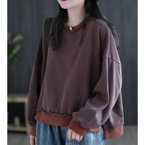 2021 Spring O neck Women Pullover Shirt Cotton Loose Long sleeve Contrast Color Korean Fashion Casual Blouse YoYiKamomo