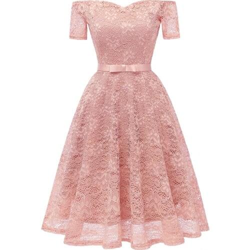 L36156 Womens Full Dress Lace V-Neck A-line Cocktail Dress With Bow