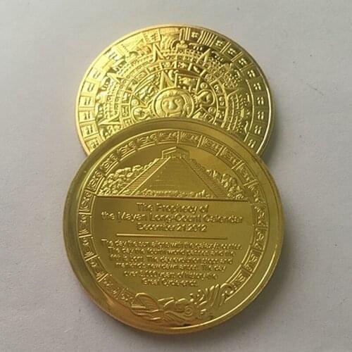 10 pcs The Mayan Aztec long count calendar religion mysterious art gift gold plated souvenir coin