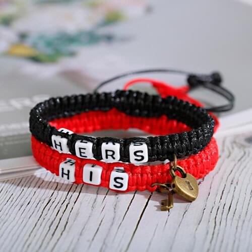 2pcs/Lot Fashion Couple Bracelet Set Box Letter HIS HERS Hand Woven Rope Chain Adjustable Bracelet 2020 Jewelry Gift