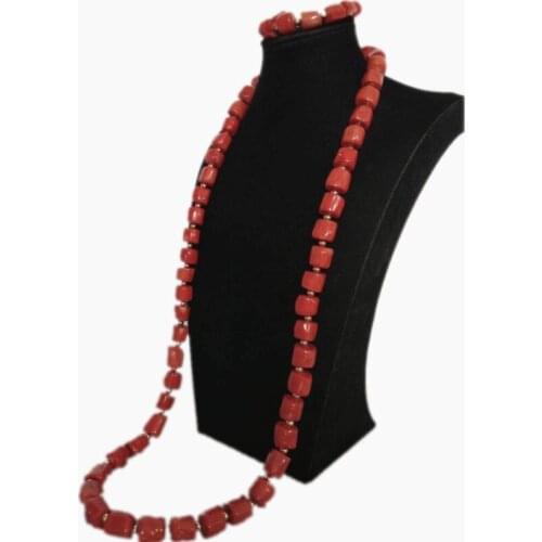 4UJewelry 13mm-14mm Mens Coral Beads Jewelry Set For African Traditional Wedding Groom Necklace Bracelet Set 2019 Fashionable Design Long