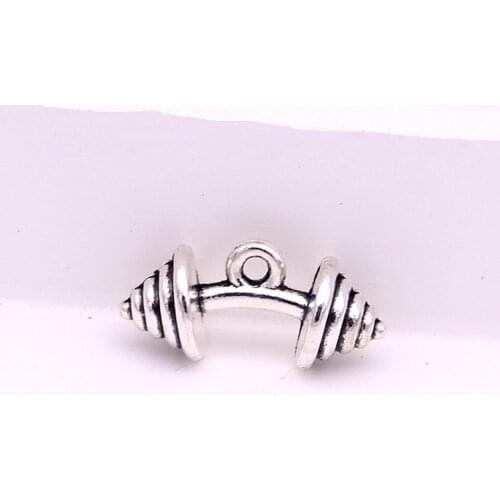 50pcs Tibetan silver Barbell Weight charm pendants 3D Metal Fitness Charms 10*21mm