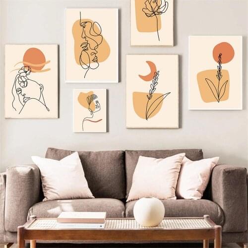 Abstract Geometric Girl Leaves Posters And Prints Vintage Wall Art Canvas Painting Nordic Wall Pictures For Living Room Decor