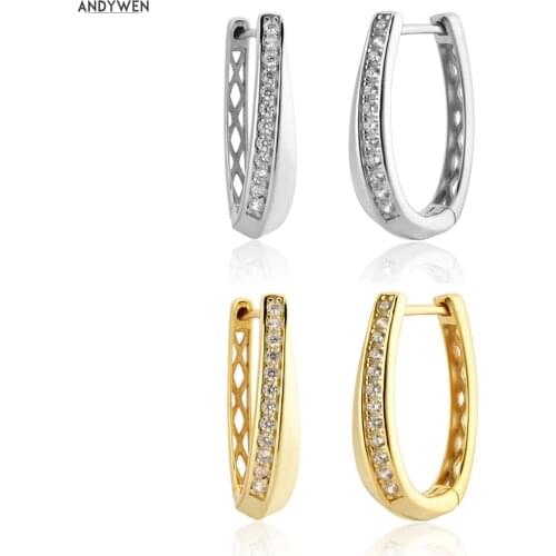 ANDYWEN 925 Sterling Silver Gold Long 21MM Hoop Zircon Pave Luxury Ovals Crystal Pave Fine Jewelry 2021 Party Rock Punk Clips