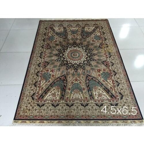 Free shipping 4.5' x 6.5' 230 Line Hand woven Silk Oriental Persian carpet Silk Rug medallion handmade