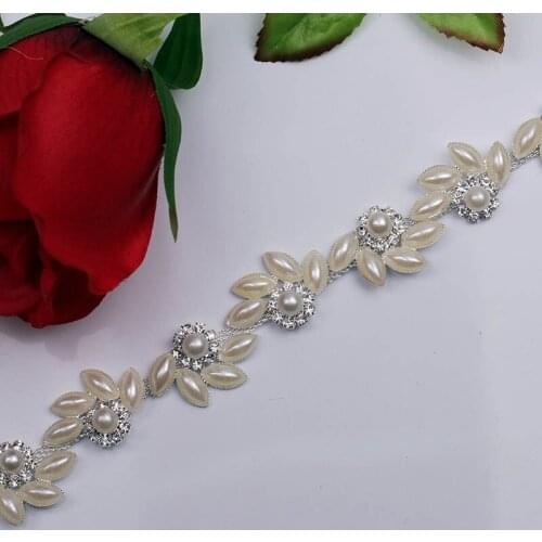 Free Shipping 5yards Rhinestone pearls Chain Bridal Sash Rhinestone Applique, Wedding Applique,Rhinestone Trimming LSRT088