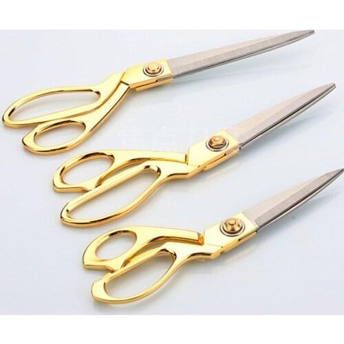 Big Size Gold Color Stainless Steel Sewing Scissors Household Fabric Clothes Tailor Scissors Office Cutting Ribbon Tool Cutter