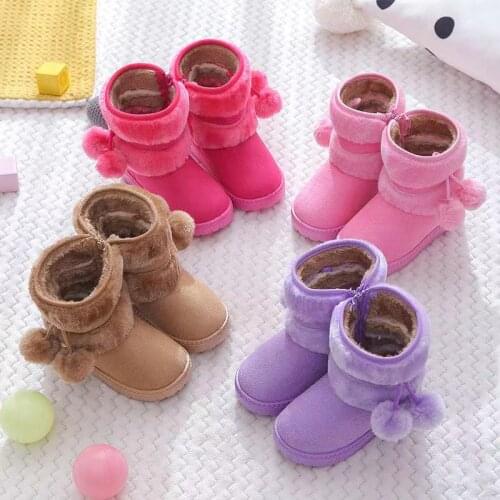 Girls Fashion Boots Autumn Winter Children Cotton Warn Snow Boots Kids Rubber Boots Princess Sweet Cute Hairy Ball Pendant Fur