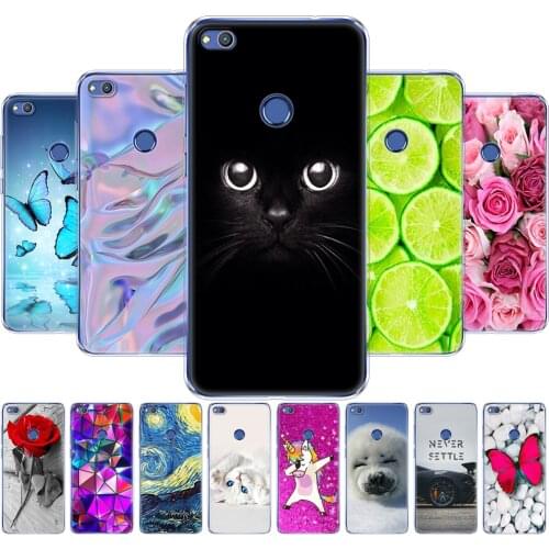 Cover phone case for huawei honor 8 lite soft tpu silicone back cover 360 full protective printing clear coque Cat flower