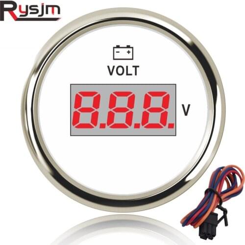 Digital Voltmeter Volt Gauge Meter 52mm Boat Voltage Meters Marine Car Truck Motorcycle Volt Indicator Red Backlight 12V 24V