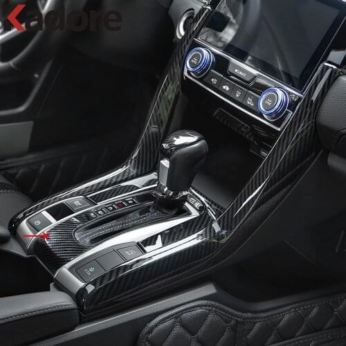 For honda civic 2019 2020 2021 10th Sedan 5 gears Carbon Fiber Inner Gear Panel Cover Decorative Frame Trim Interior Accessories